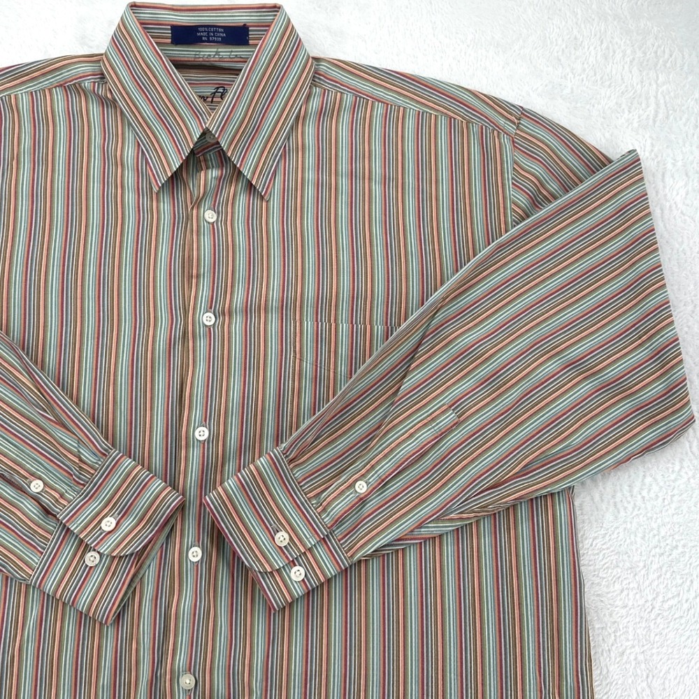 Alan Flusser Mens Button Down Shirt M Multi Color Striped Long‎ Sleeve Cotton
